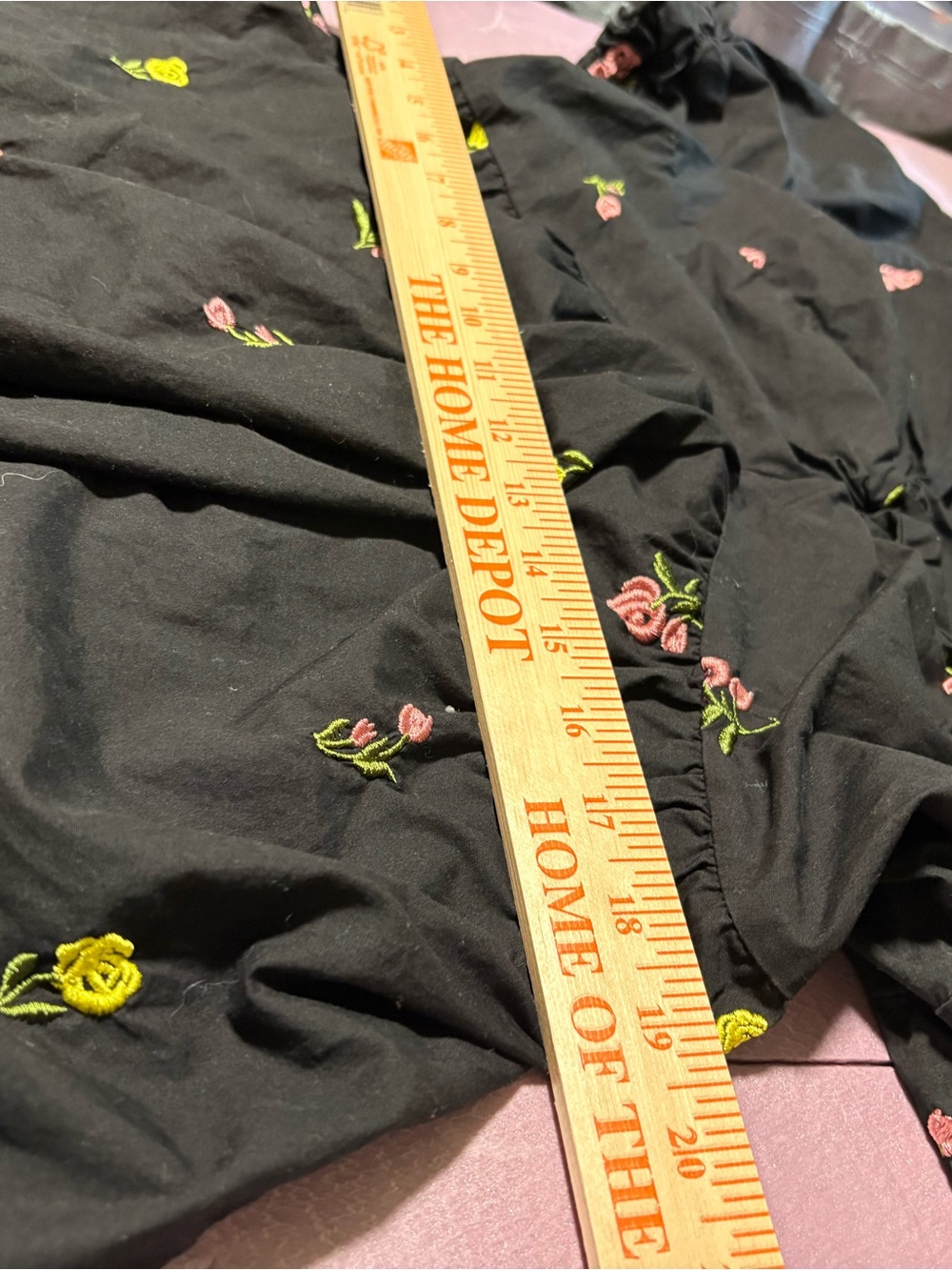 Women’s Black Floral Tie-Front Top - Pink & Yellow Rose Slenderizing!Embroidery! - Picture 10 of 14